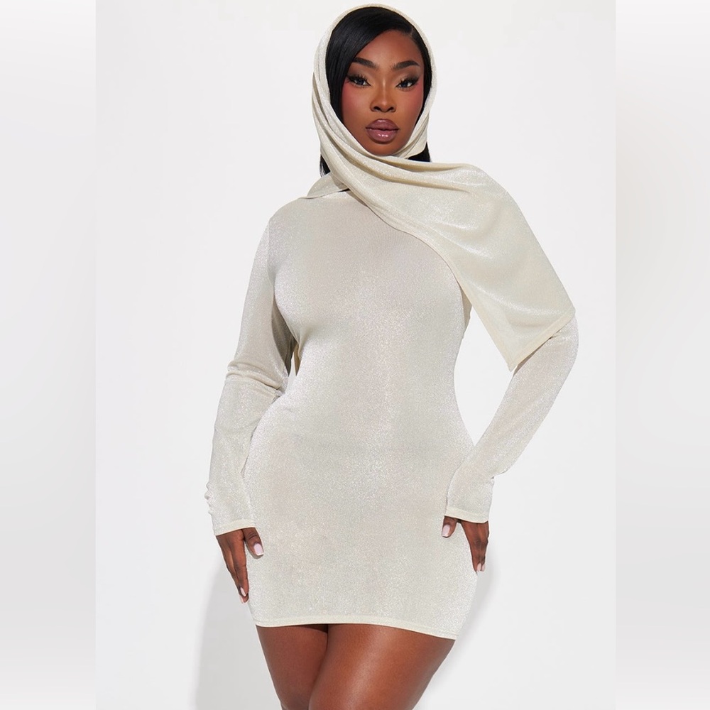 Metallic Sheer Mini Dress & Matching Scarf